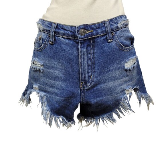LITZ Distressed Denim Cutoff Shorts Women’s Size Small Frayed Hem Jean Shorts - Picture 1 of 9